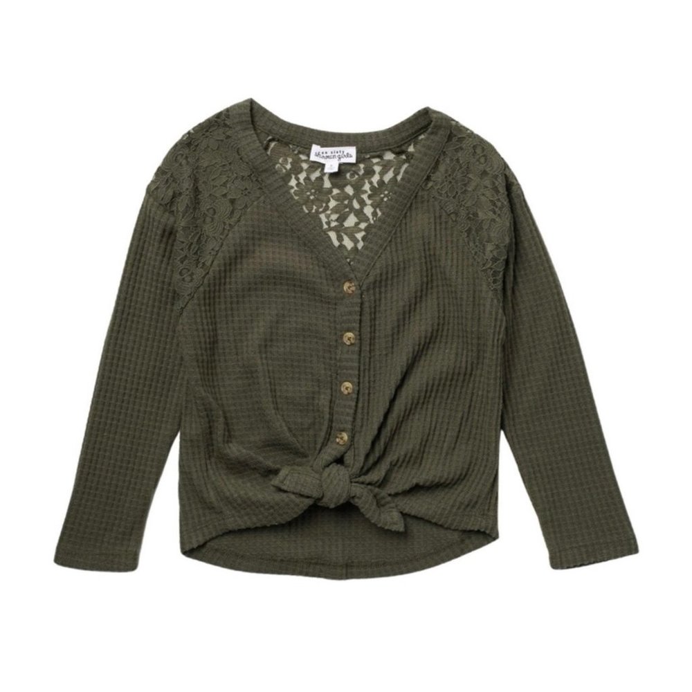 TEN SIXTY SHERMAN Waffle Knit Lace Trim Cardigan NEW